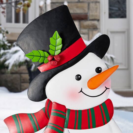 Glitzhome® 32" Christmas Metal Skiing Snowman and Penguin Yard Stake